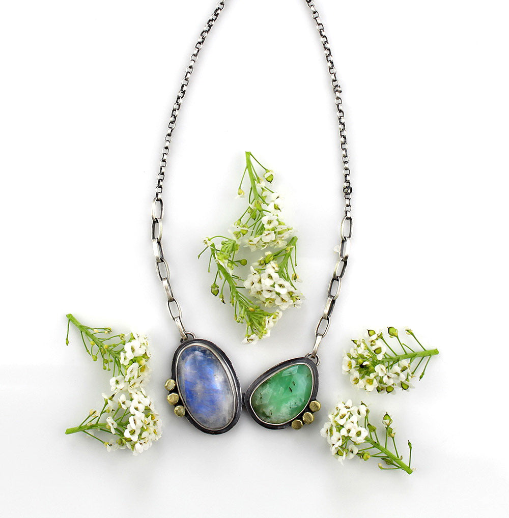 Another Wonder of the Earth - Moonstone and Chrysoprase Sterling Silver Necklace