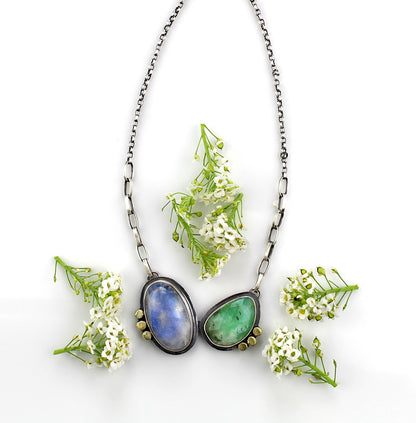Another Wonder of the Earth - Moonstone and Chrysoprase Sterling Silver Necklace