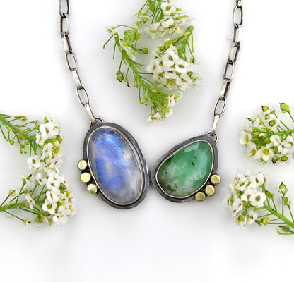 Another Wonder of the Earth - Moonstone and Chrysoprase Sterling Silver Necklace
