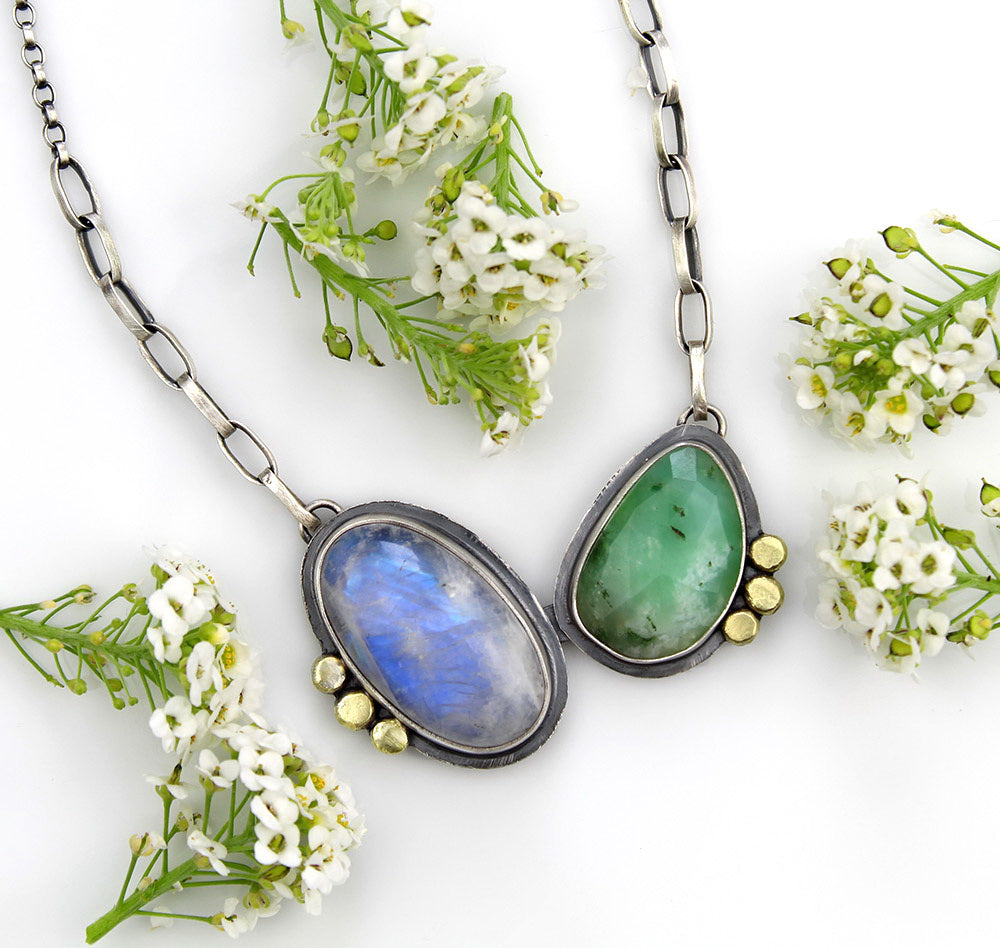 Another Wonder of the Earth - Moonstone and Chrysoprase Sterling Silver Necklace