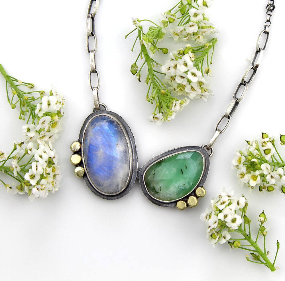 Another Wonder of the Earth - Moonstone and Chrysoprase Sterling Silver Necklace