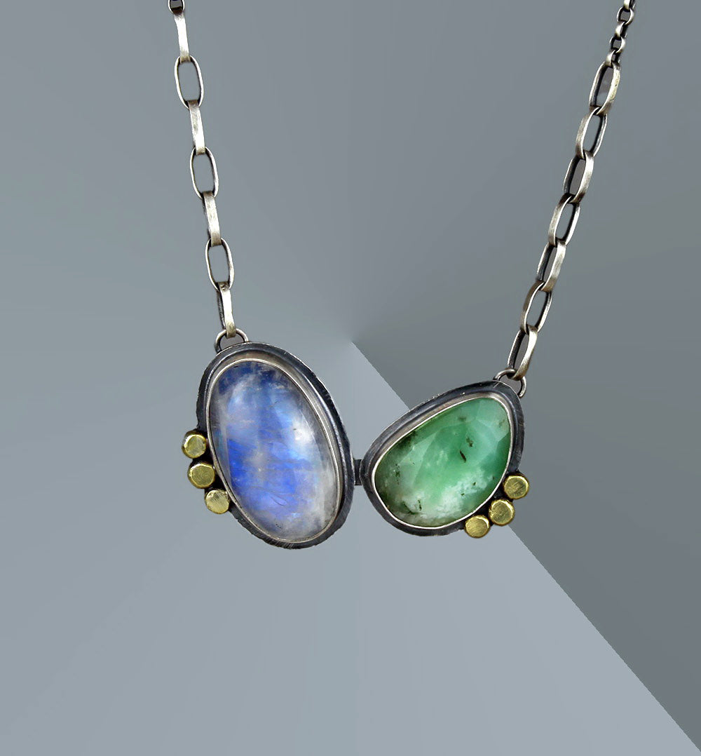 Another Wonder of the Earth - Moonstone and Chrysoprase Sterling Silver Necklace