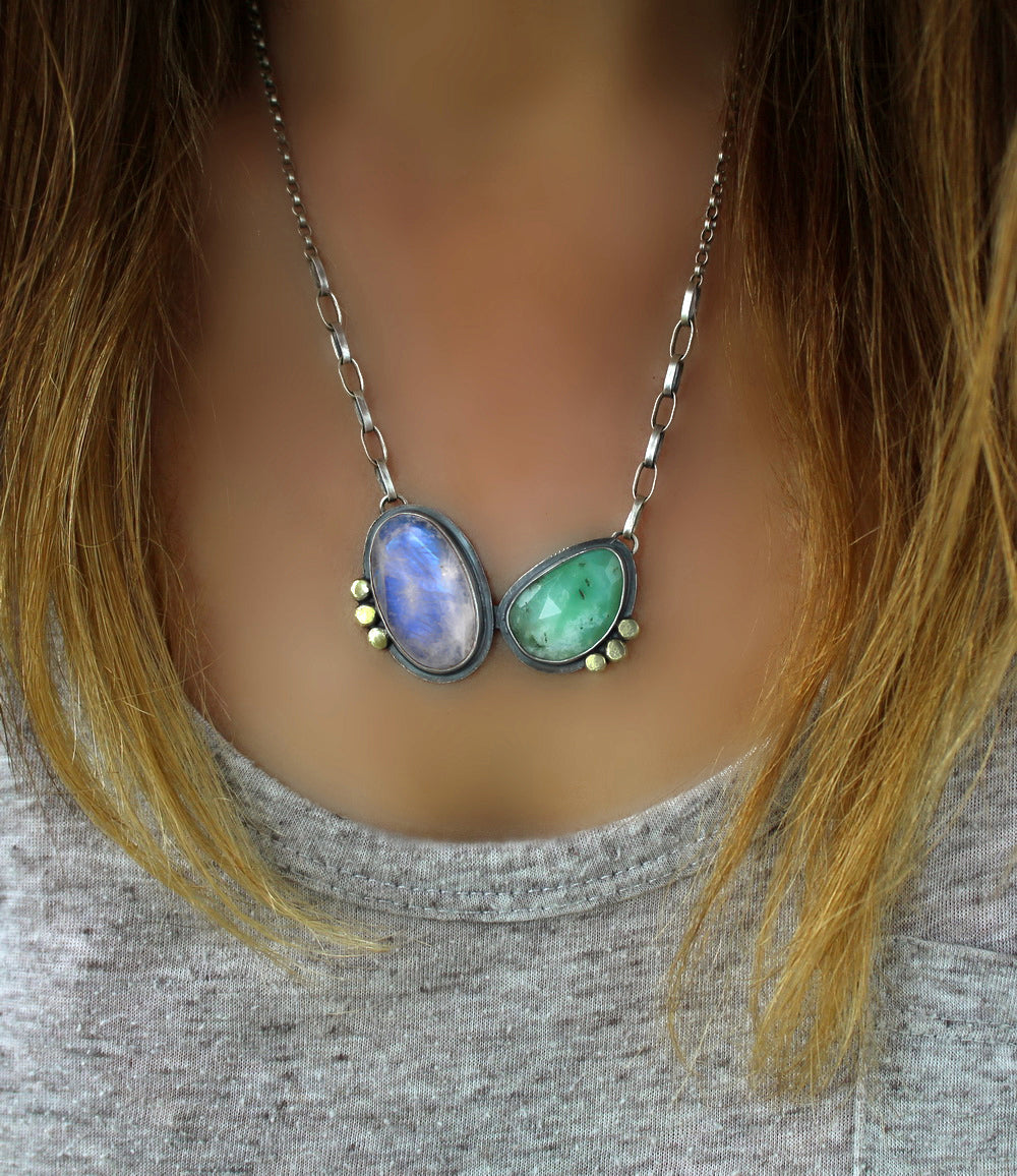 Another Wonder of the Earth - Moonstone and Chrysoprase Sterling Silver Necklace