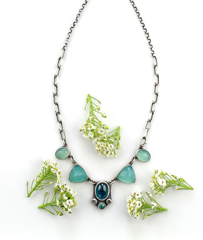 The Peaceful Sea - Chalcedony and Kyanite Sterling Silver Necklace