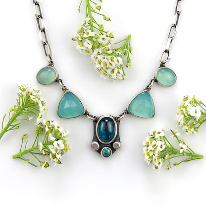 The Peaceful Sea - Chalcedony and Kyanite Sterling Silver Necklace
