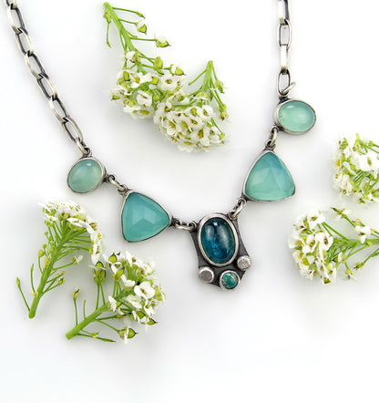 The Peaceful Sea - Chalcedony and Kyanite Sterling Silver Necklace