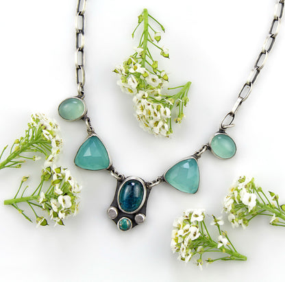 The Peaceful Sea - Chalcedony and Kyanite Sterling Silver Necklace