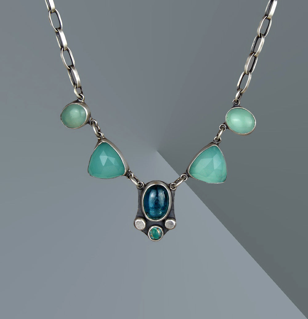 The Peaceful Sea - Chalcedony and Kyanite Sterling Silver Necklace