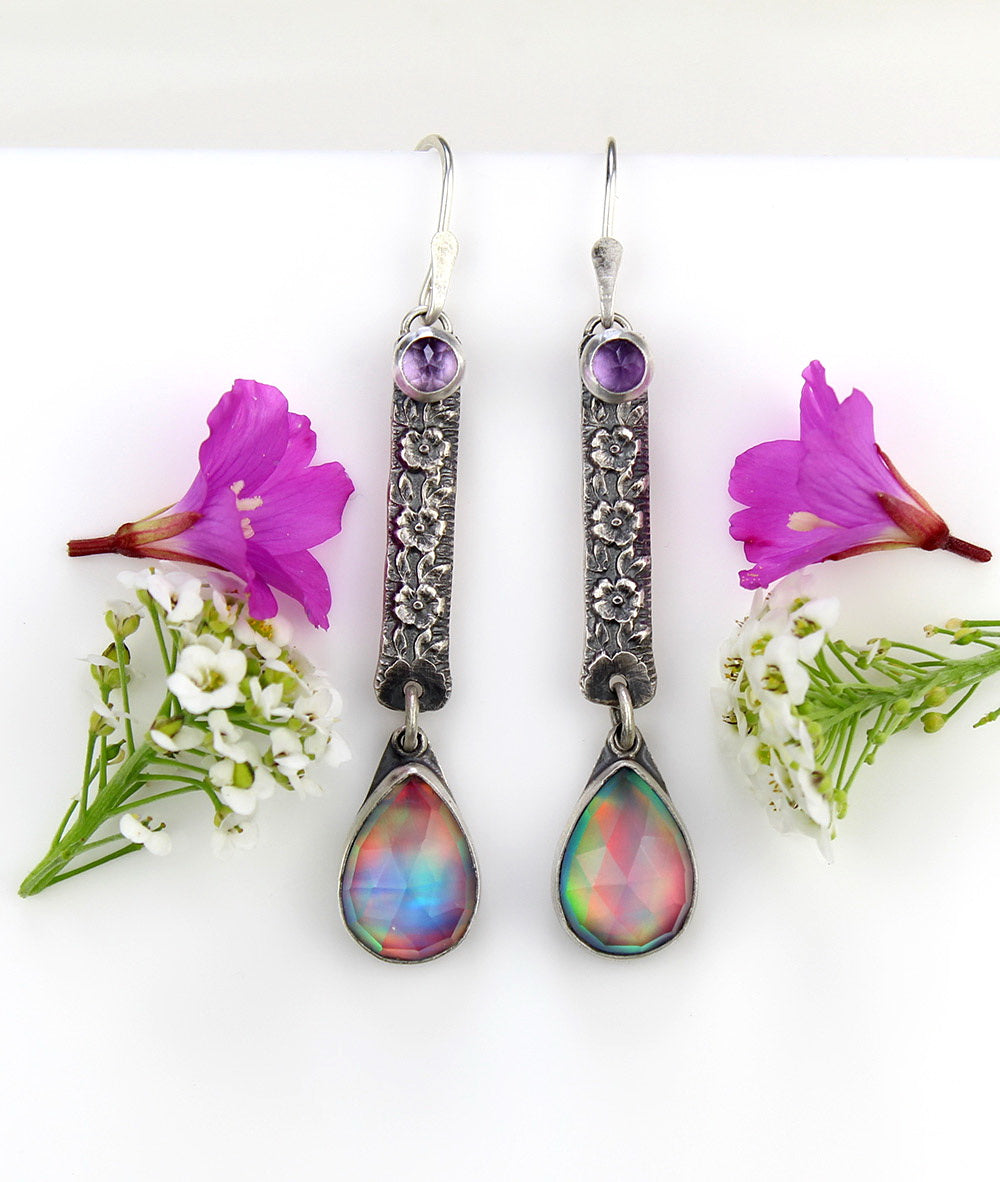 Beneath the Aurora - Aurora Opal and Amethyst Sterling Silver Earrings
