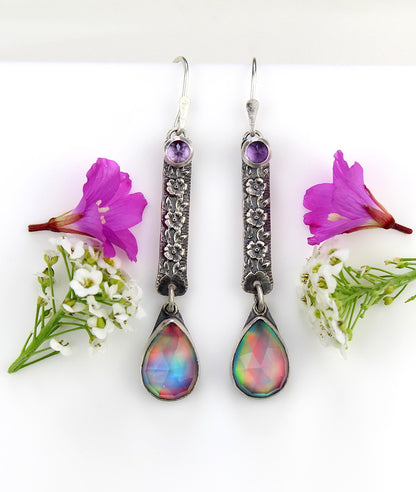 Beneath the Aurora - Aurora Opal and Amethyst Sterling Silver Earrings