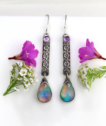 Beneath the Aurora - Aurora Opal and Amethyst Sterling Silver Earrings