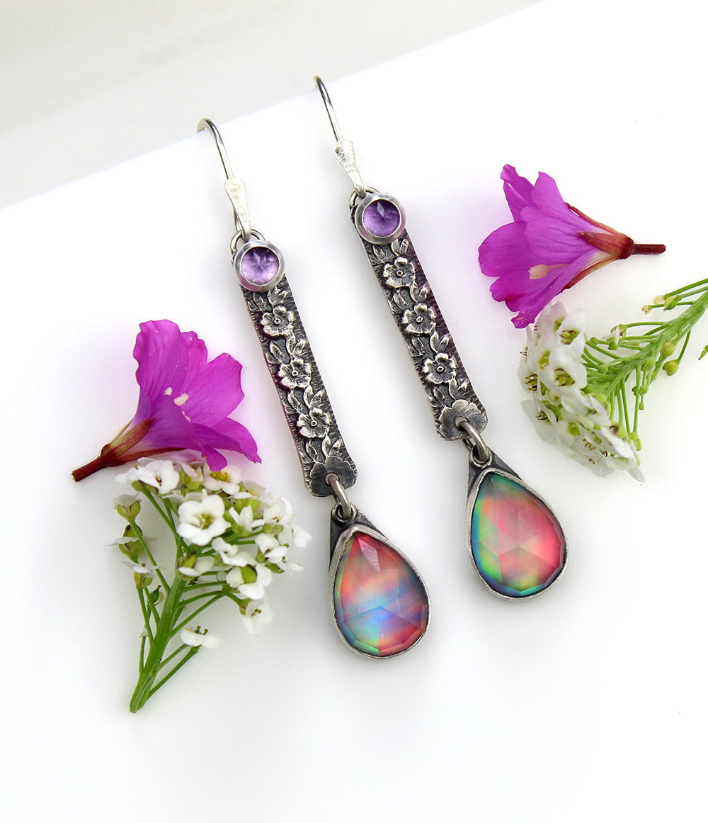 Beneath the Aurora - Aurora Opal and Amethyst Sterling Silver Earrings