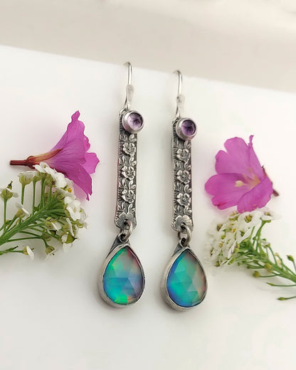Beneath the Aurora - Aurora Opal and Amethyst Sterling Silver Earrings