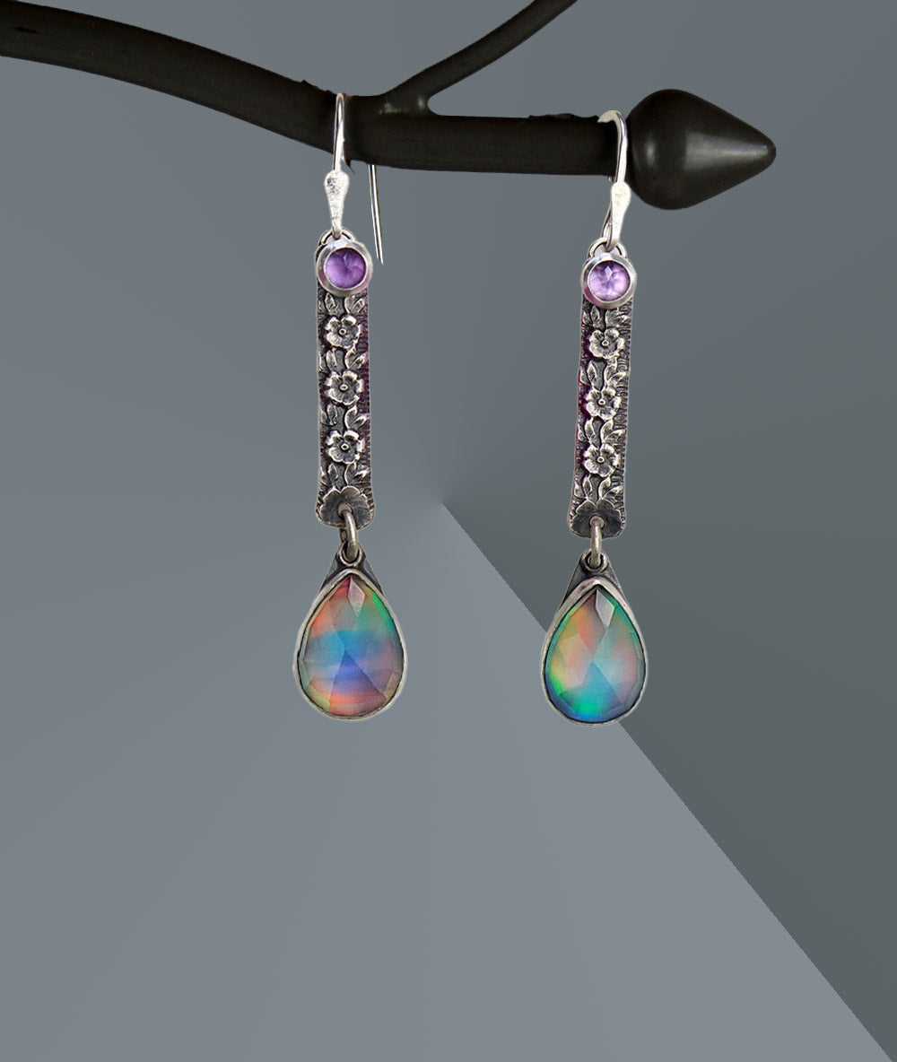 Beneath the Aurora - Aurora Opal and Amethyst Sterling Silver Earrings