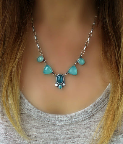 The Peaceful Sea - Chalcedony and Kyanite Sterling Silver Necklace