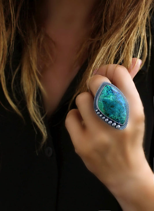 The Parting Seas - Shattuckite Sterling Silver Ring