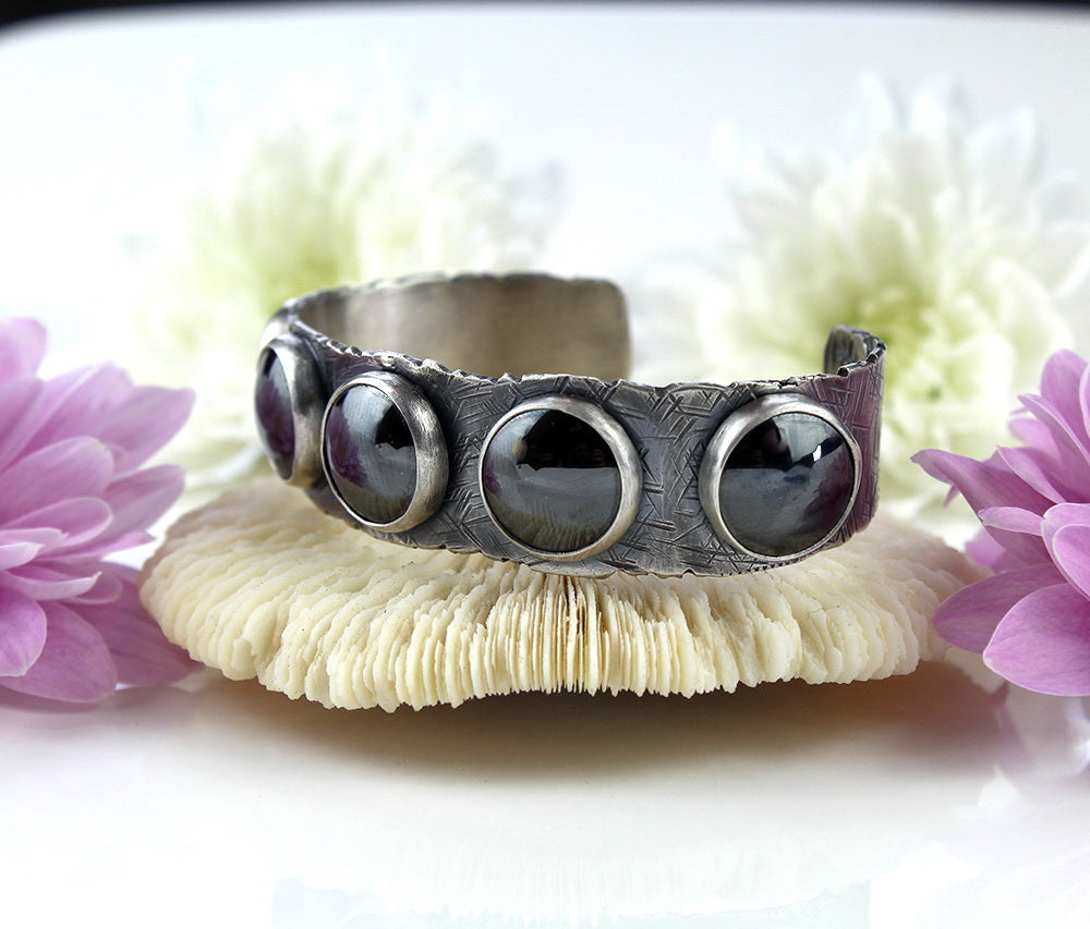 MADE TO ORDER :: In the Absolute Black - Hematite Sterling Silver Cuff