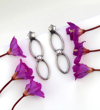 MADE TO ORDER :: A Dark and Starry Night - Freshwater Pearl Sterling Silver Earrings