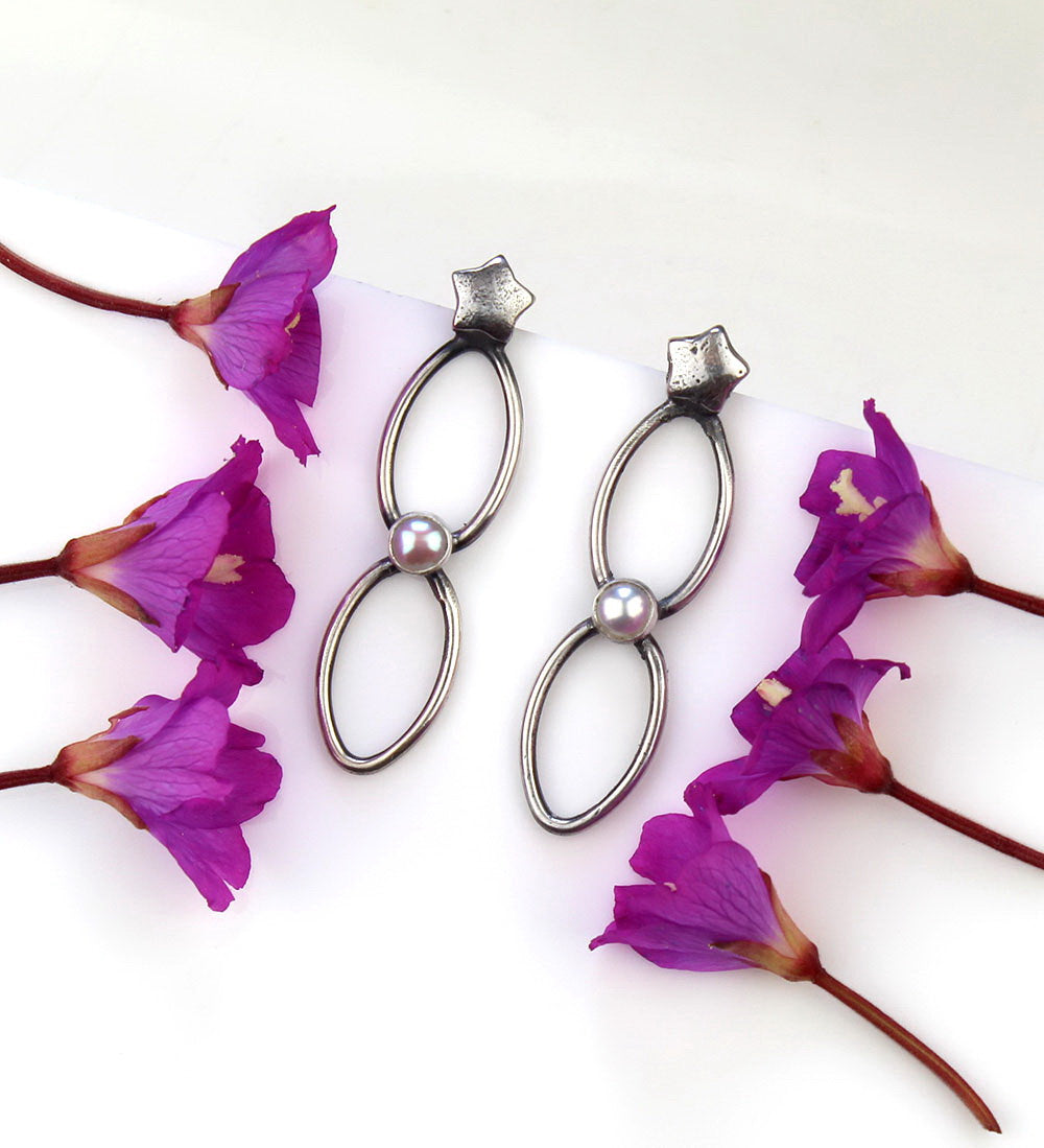 MADE TO ORDER :: A Dark and Starry Night - Freshwater Pearl Sterling Silver Earrings