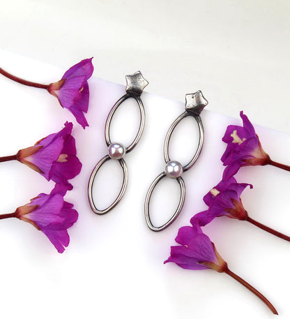 MADE TO ORDER :: A Dark and Starry Night - Freshwater Pearl Sterling Silver Earrings