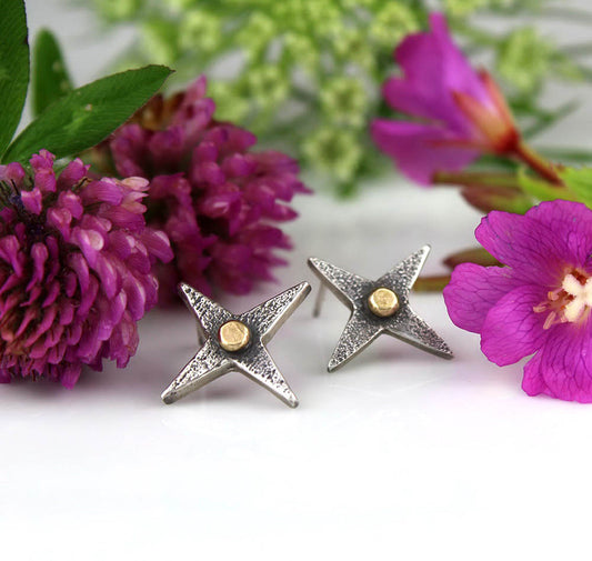 MADE TO ORDER :: The Stargazer - Sterling Silver and 14K Star Earrings