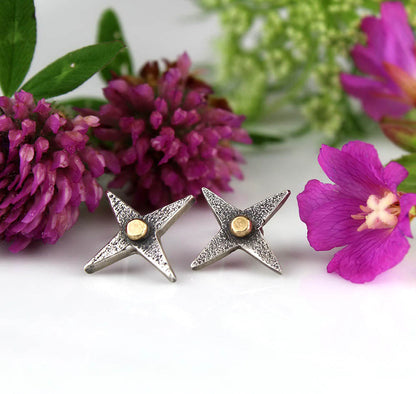 MADE TO ORDER :: The Stargazer - Sterling Silver and 14K Star Earrings