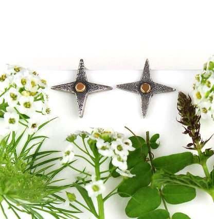MADE TO ORDER :: The Stargazer - Sterling Silver and 14K Star Earrings