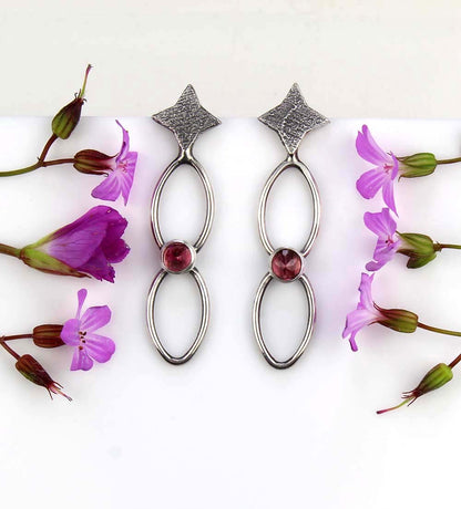 MADE TO ORDER :: A Dark and Starry Night - Garnet Sterling Silver Earrings