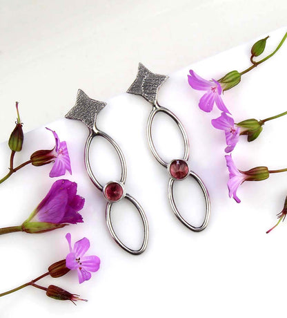 MADE TO ORDER :: A Dark and Starry Night - Garnet Sterling Silver Earrings