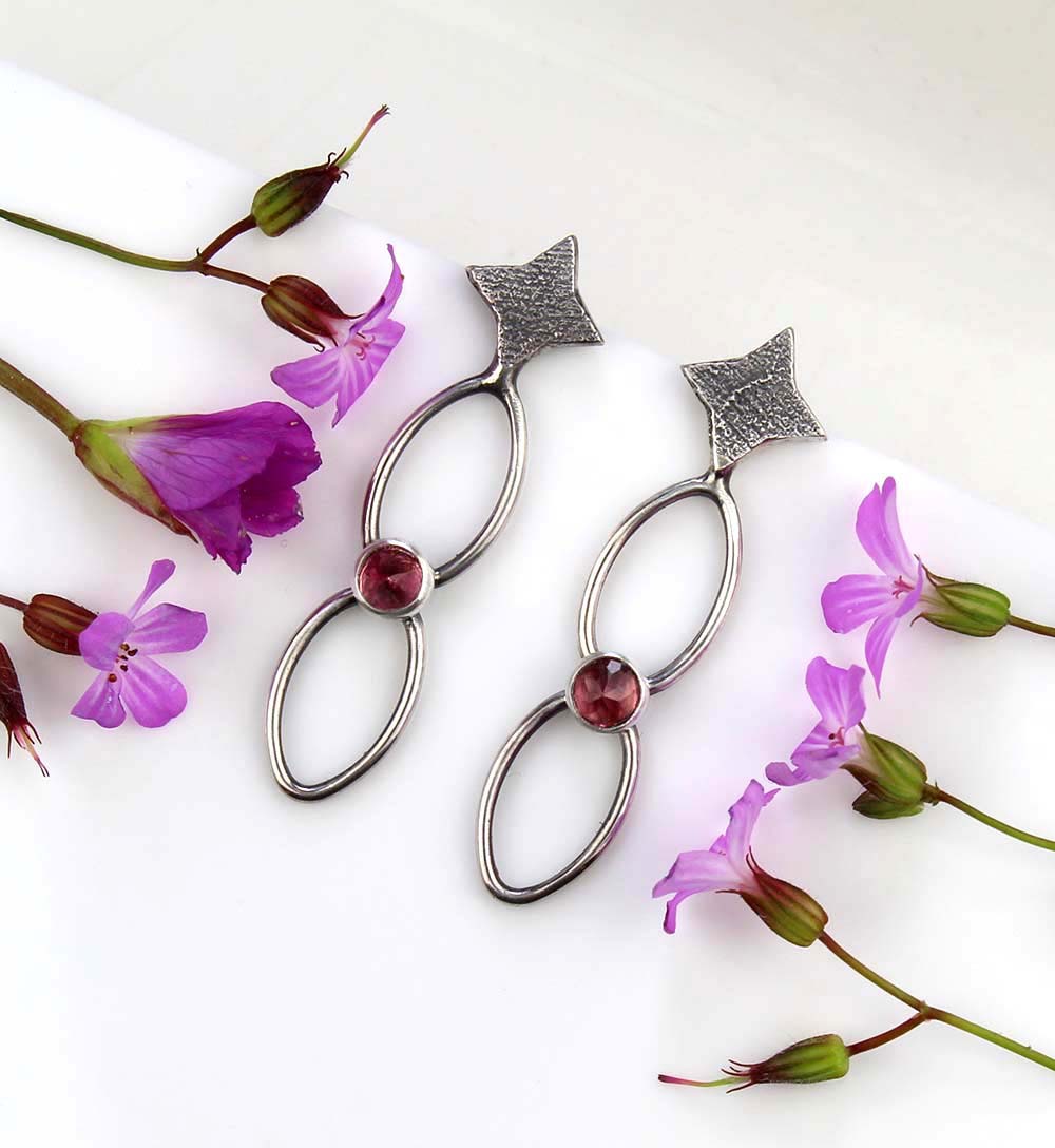 MADE TO ORDER :: A Dark and Starry Night - Garnet Sterling Silver Earrings