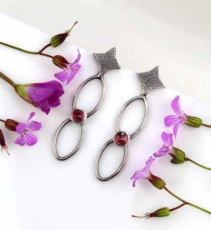 MADE TO ORDER :: A Dark and Starry Night - Garnet Sterling Silver Earrings