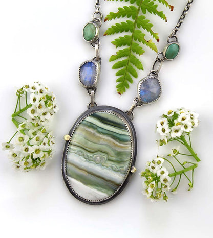 Nature's Love - Chalcedony, Moonstone, and Turquoise Sterling Silver Necklace