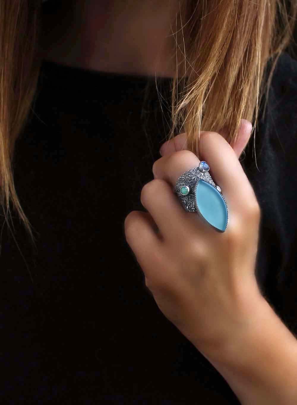 Life from the Sky - Chalcedony Sterling Silver Ring