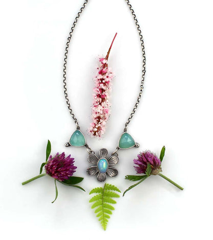 The Starflower - Ethiopian Opal and Chalcedony Sterling Silver Necklace