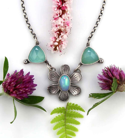 The Starflower - Ethiopian Opal and Chalcedony Sterling Silver Necklace