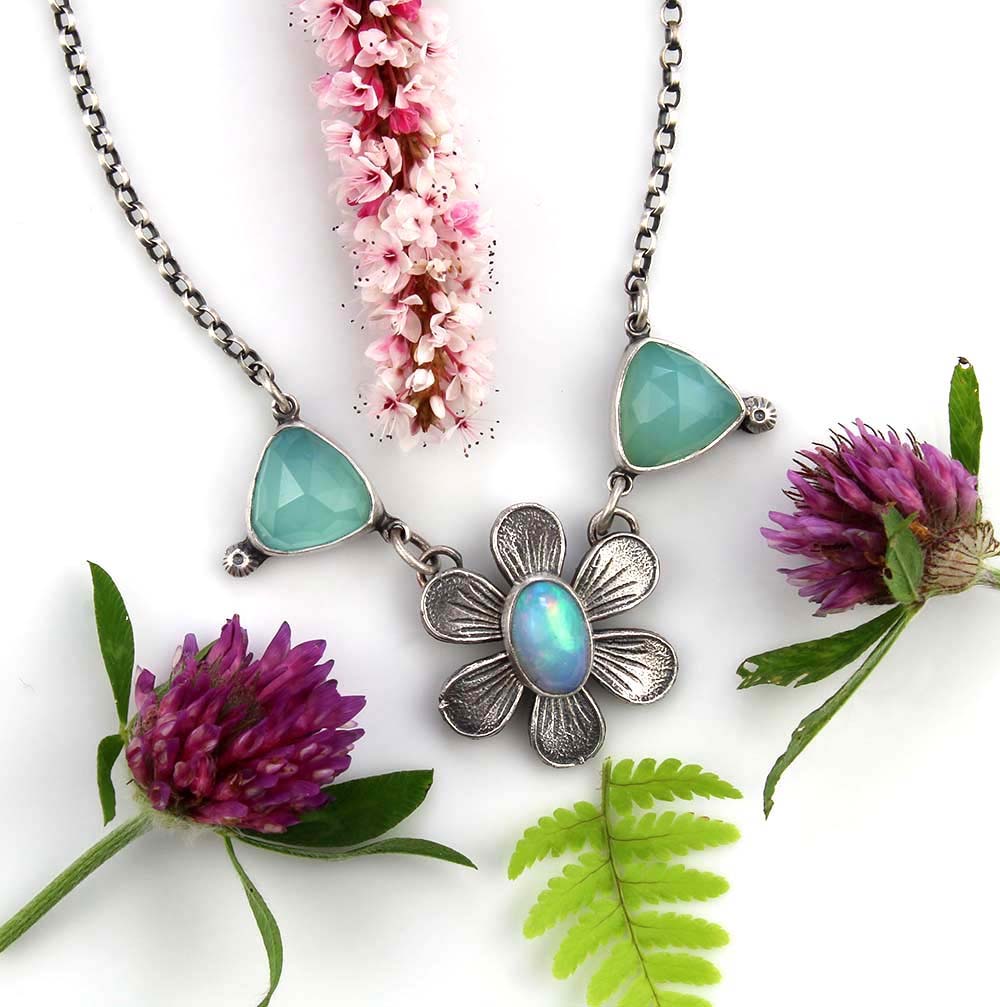 The Starflower - Ethiopian Opal and Chalcedony Sterling Silver Necklace