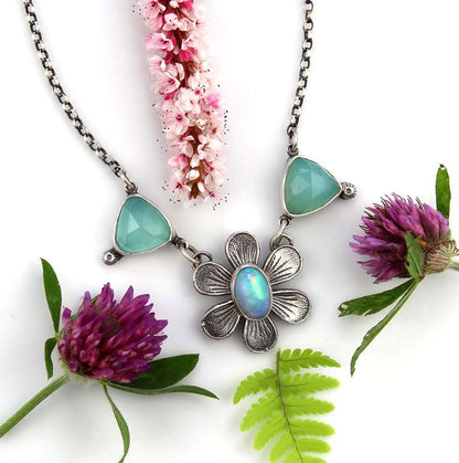 The Starflower - Ethiopian Opal and Chalcedony Sterling Silver Necklace