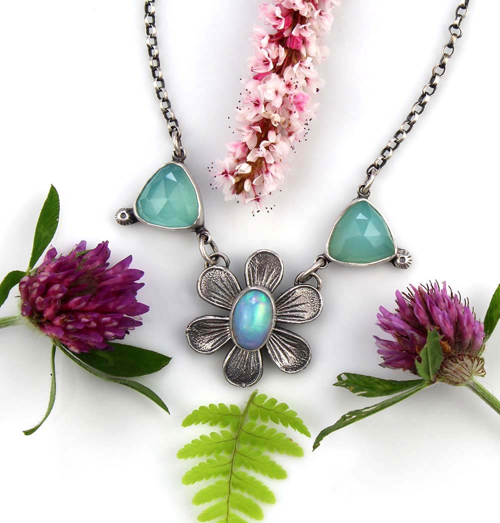 The Starflower - Ethiopian Opal and Chalcedony Sterling Silver Necklace