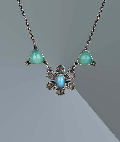 The Starflower - Ethiopian Opal and Chalcedony Sterling Silver Necklace