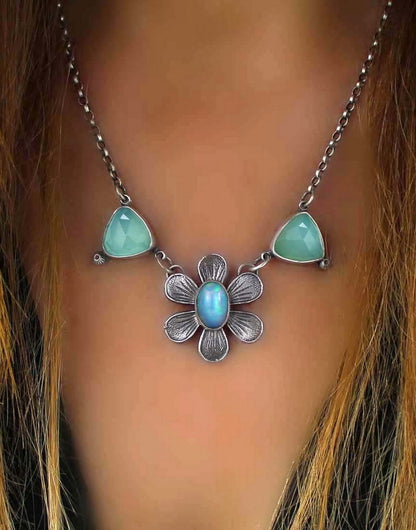 The Starflower - Ethiopian Opal and Chalcedony Sterling Silver Necklace