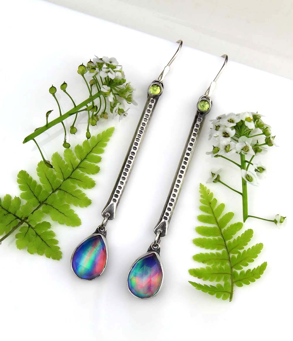 Beneath the Aurora - Aurora Opal and Amethyst Sterling Silver Earrings