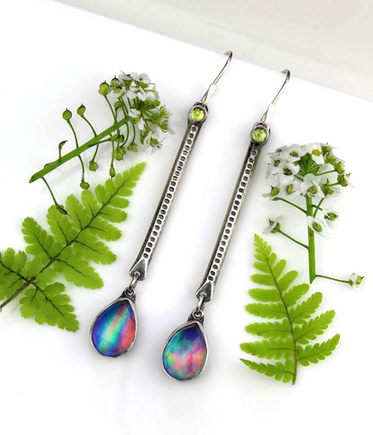 Beneath the Aurora - Aurora Opal and Amethyst Sterling Silver Earrings