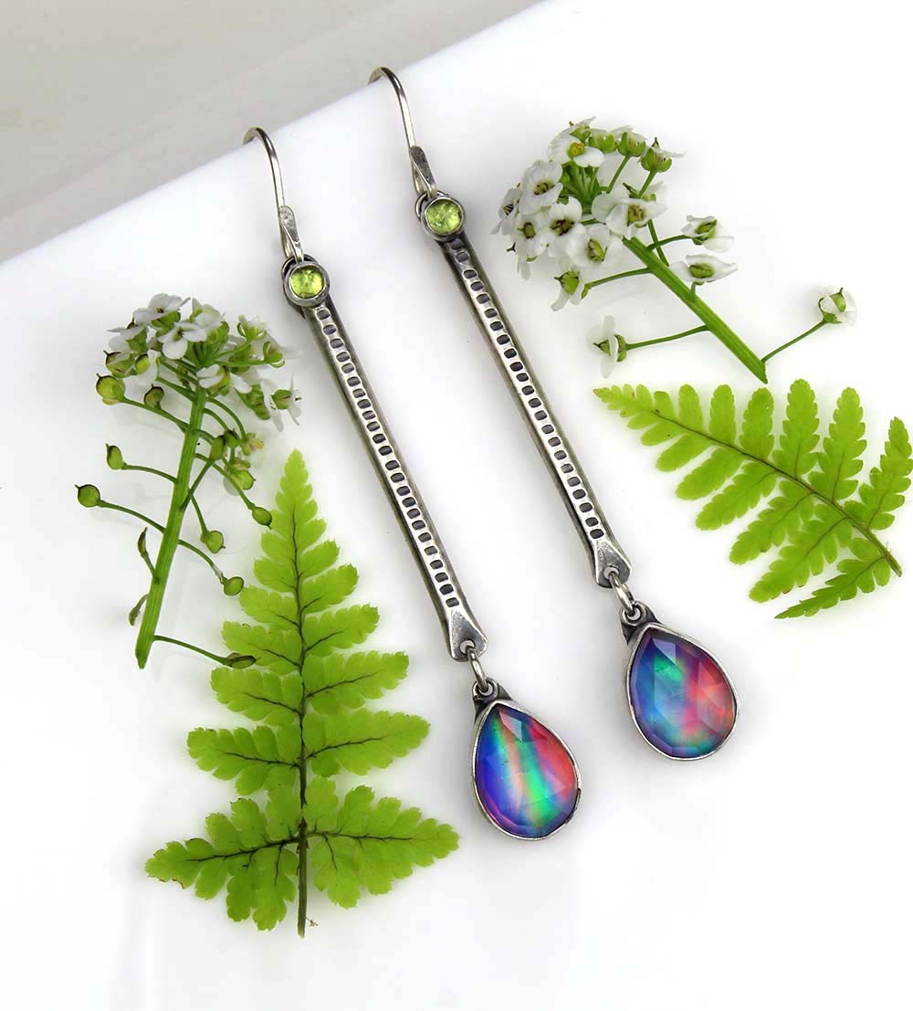 Beneath the Aurora - Aurora Opal and Amethyst Sterling Silver Earrings