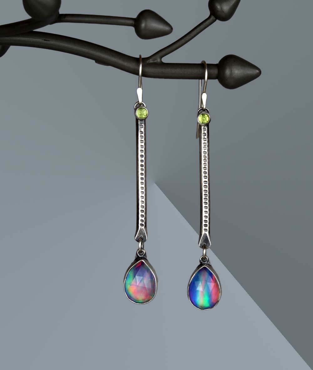 Beneath the Aurora - Aurora Opal and Amethyst Sterling Silver Earrings