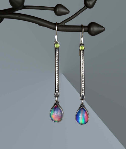 Beneath the Aurora - Aurora Opal and Amethyst Sterling Silver Earrings