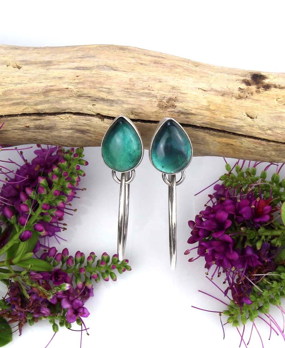 MADE TO ORDER :: Touching the Dreamstone - Fluorite Sterling Silver Hoop Earrings