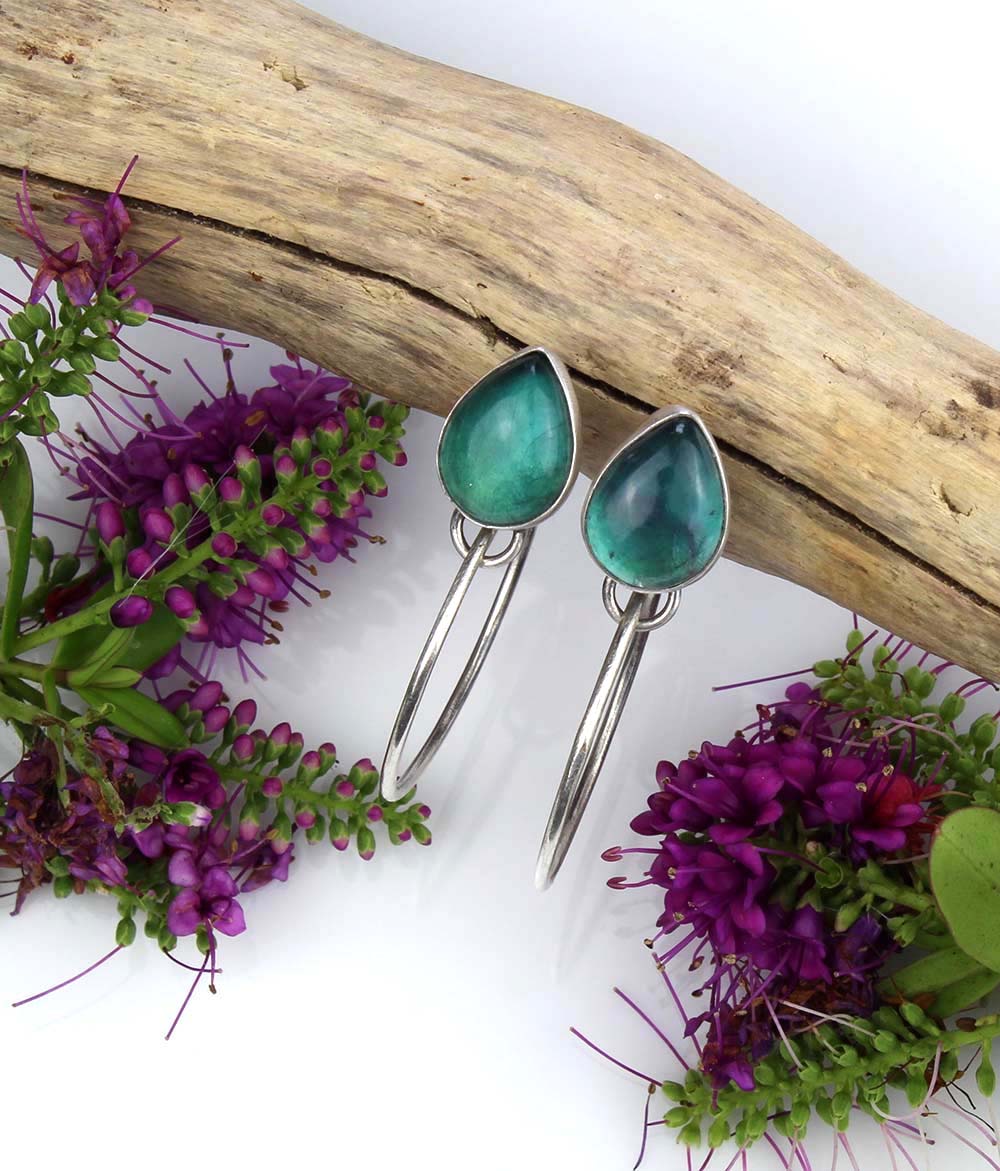 MADE TO ORDER :: Touching the Dreamstone - Fluorite Sterling Silver Hoop Earrings