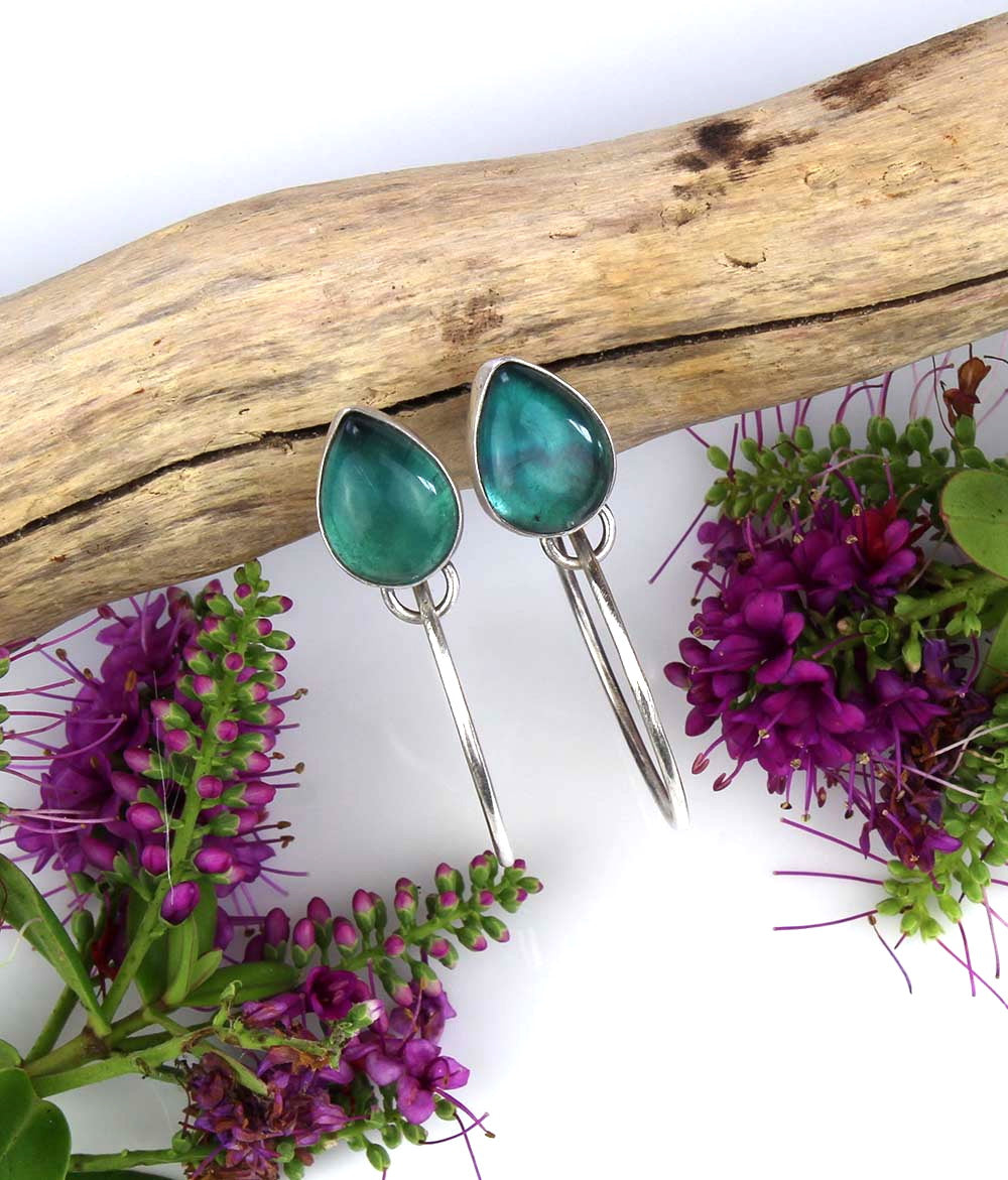 MADE TO ORDER :: Touching the Dreamstone - Fluorite Sterling Silver Hoop Earrings
