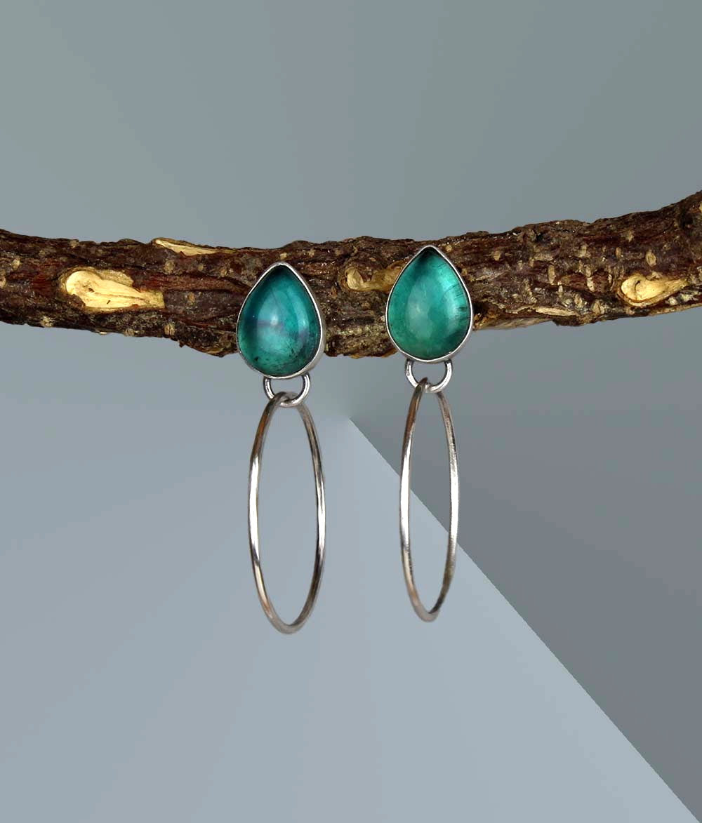 MADE TO ORDER :: Touching the Dreamstone - Fluorite Sterling Silver Hoop Earrings
