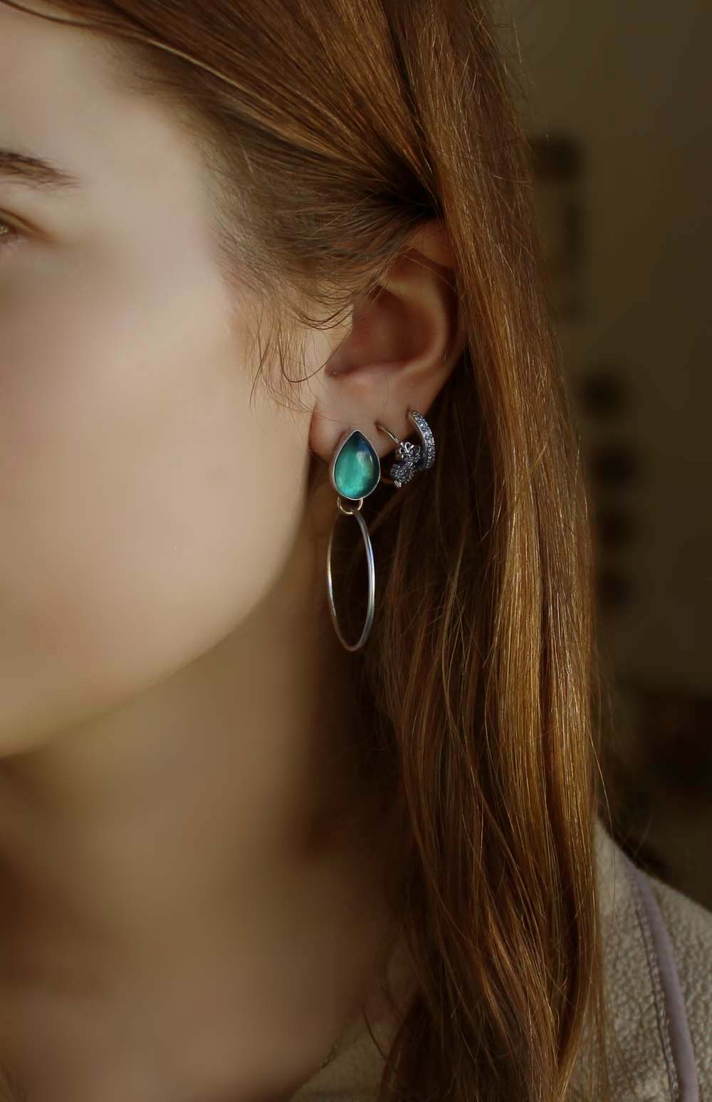 MADE TO ORDER :: Touching the Dreamstone - Fluorite Sterling Silver Hoop Earrings